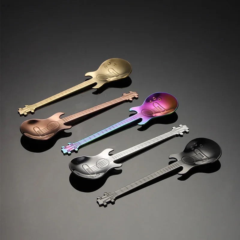 1/5Pcs Stainless Steel Guitar Shaped Coffee Spoons Teaspoon Stirring Spoon Dessert Tools for Coffee Tea Kitchen Accessories
