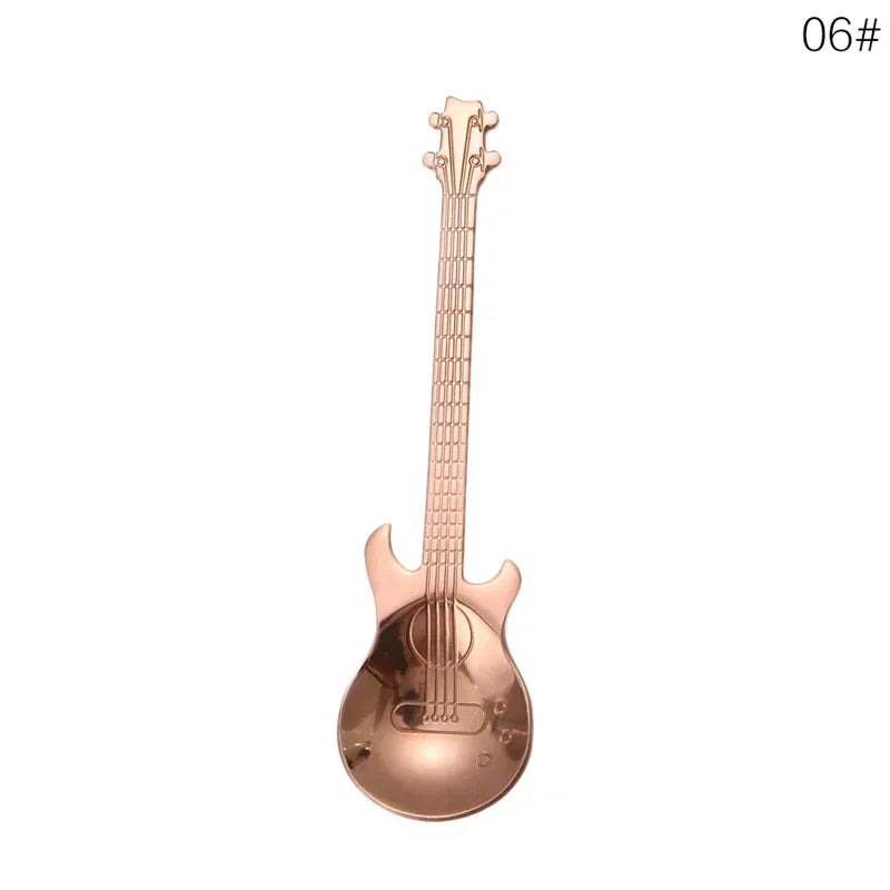 1PC Stainless Steel Cute Cartoon Guitar Spoon Creative Milk Coffee Spoon Ice Cream Candy Teaspoon Accessories Little Spoon