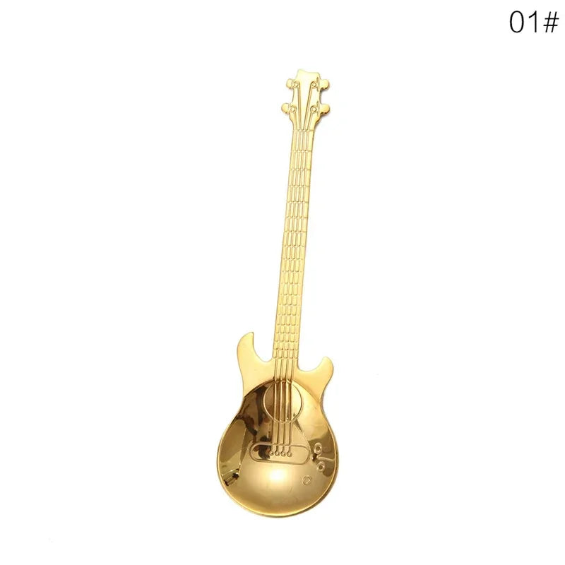 1PC Stainless Steel Cute Cartoon Guitar Spoon Creative Milk Coffee Spoon Ice Cream Candy Teaspoon Accessories Little Spoon