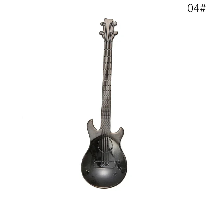 1PC Stainless Steel Cute Cartoon Guitar Spoon Creative Milk Coffee Spoon Ice Cream Candy Teaspoon Accessories Little Spoon