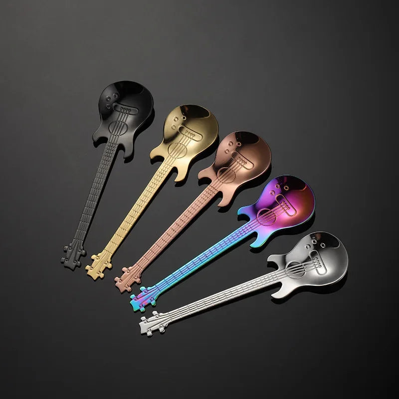 1/5Pcs Stainless Steel Guitar Shaped Coffee Spoons Teaspoon Stirring Spoon Dessert Tools for Coffee Tea Kitchen Accessories