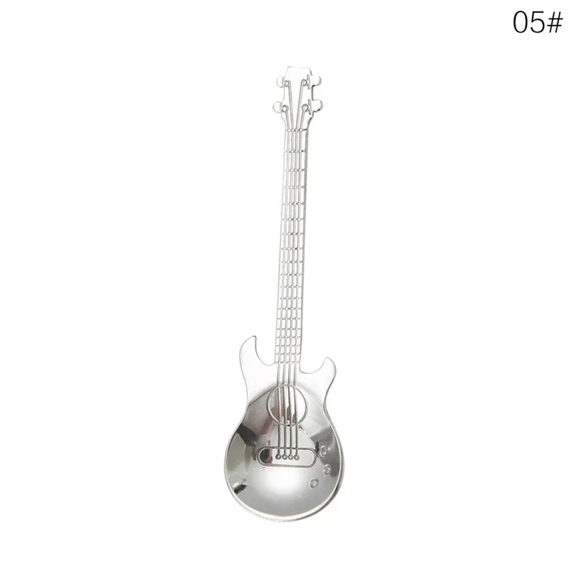 1PC Stainless Steel Cute Cartoon Guitar Spoon Creative Milk Coffee Spoon Ice Cream Candy Teaspoon Accessories Little Spoon