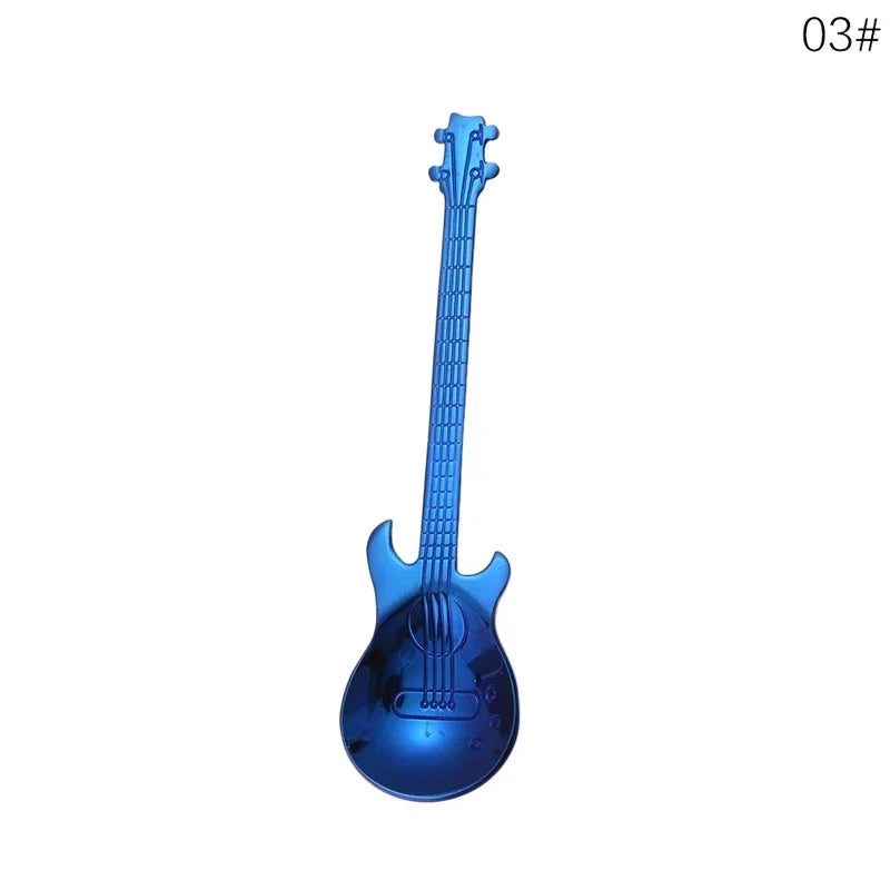 1PC Stainless Steel Cute Cartoon Guitar Spoon Creative Milk Coffee Spoon Ice Cream Candy Teaspoon Accessories Little Spoon