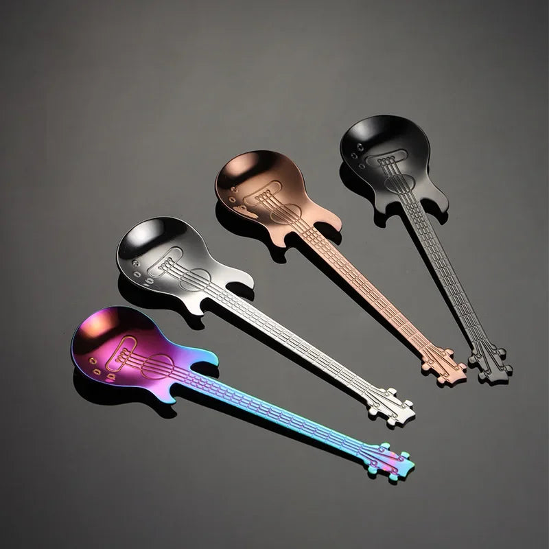 1/5Pcs Stainless Steel Guitar Shaped Coffee Spoons Teaspoon Stirring Spoon Dessert Tools for Coffee Tea Kitchen Accessories