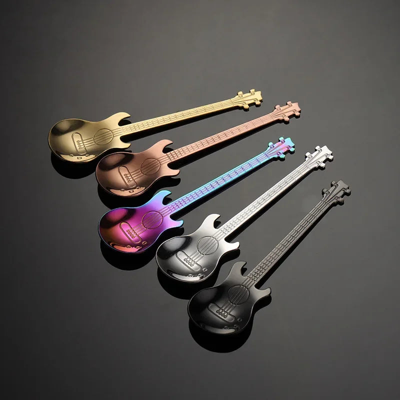 1/5Pcs Stainless Steel Guitar Shaped Coffee Spoons Teaspoon Stirring Spoon Dessert Tools for Coffee Tea Kitchen Accessories