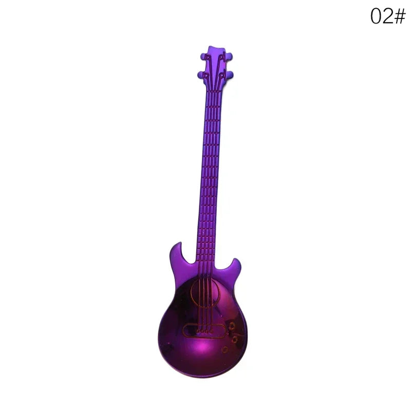 1PC Stainless Steel Cute Cartoon Guitar Spoon Creative Milk Coffee Spoon Ice Cream Candy Teaspoon Accessories Little Spoon